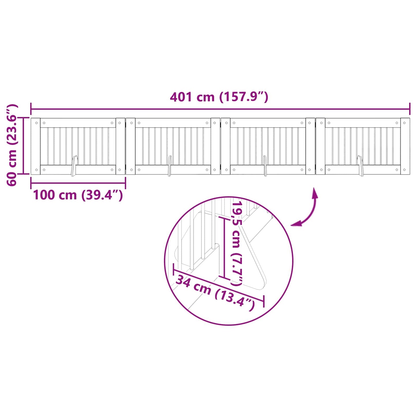 Foldable Dog Gate with Stands 4 pcs Smoked Oak 401 cm