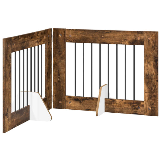 Foldable Dog Gate with Stands 2 pcs Smoked Oak 160.5 cm Foldable Dog Gate with Stands 2 pcs Smoked Oak 160.5 cm