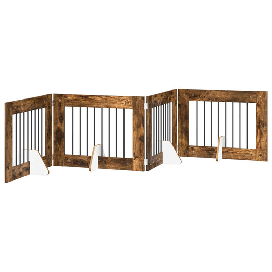 Foldable Dog Gate with Stands 4 pcs Smoked Oak 321 cm Foldable Dog Gate with Stands 4 pcs Smoked Oak 321 cm