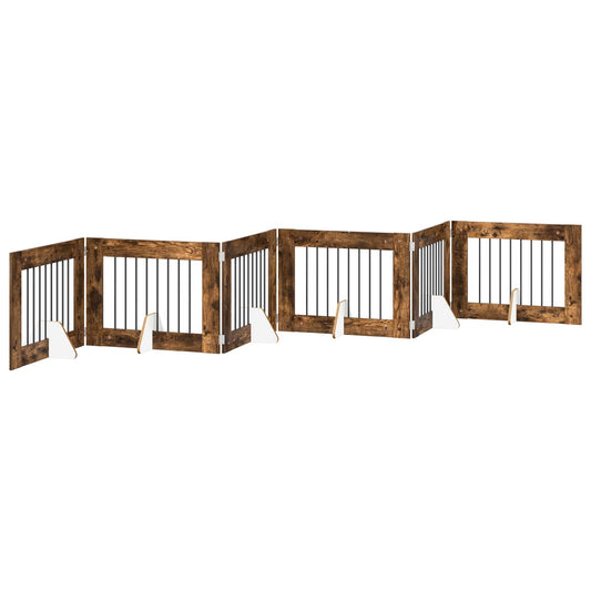 Foldable Dog Gate with Stands 6 pcs Smoked Oak 482 cm Foldable Dog Gate with Stands 6 pcs Smoked Oak 482 cm