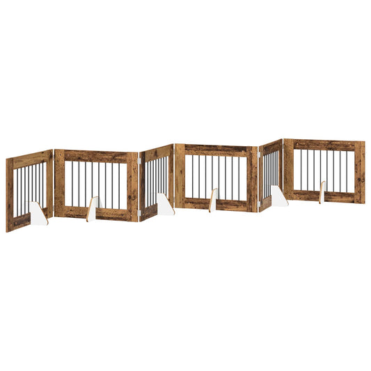 Foldable Dog Gate with Stands 6 pcs Old Wood 482 cm Foldable Dog Gate with Stands 6 pcs Old Wood 482 cm