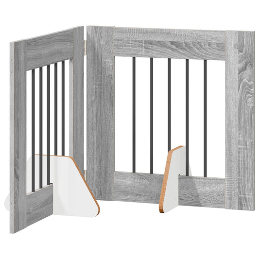 Foldable Dog Gate with Stands 2 pcs Grey Sonoma 120.5 cm Foldable Dog Gate with Stands 2 pcs Grey Sonoma 120.5 cm