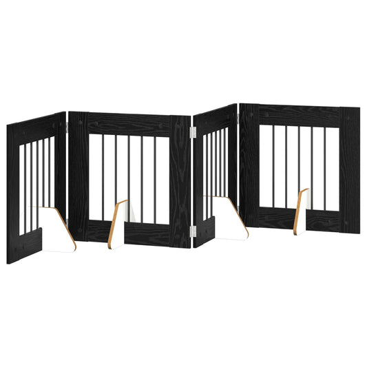 Foldable Dog Gate with Stands 4 pcs Black Oak 241 cm Foldable Dog Gate with Stands 4 pcs Black Oak 241 cm