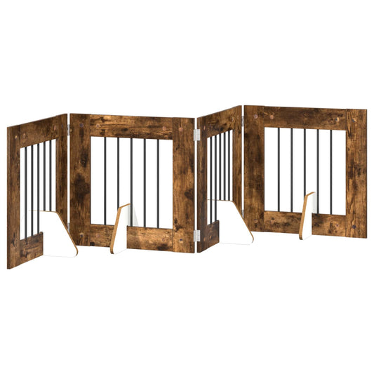 Foldable Dog Gate with Stands 4 pcs Smoked Oak 241 cm Foldable Dog Gate with Stands 4 pcs Smoked Oak 241 cm
