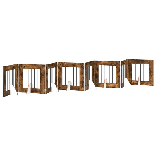 Foldable Dog Gate with Stands 8 pcs Smoked Oak 60 cm Foldable Dog Gate with Stands 8 pcs Smoked Oak 60 cm