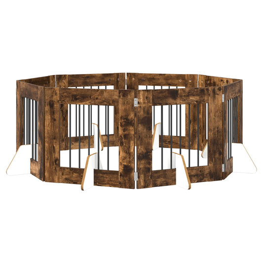 Foldable Dog Gate with Stands 8 pcs Smoked Oak 60 cm Foldable Dog Gate with Stands 8 pcs Smoked Oak 60 cm