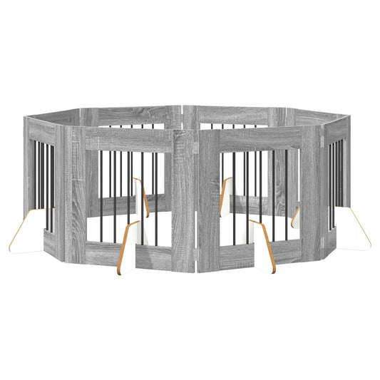 Foldable Dog Gate with Stands 8 pcs Grey Sonoma 60 cm Foldable Dog Gate with Stands 8 pcs Grey Sonoma 60 cm