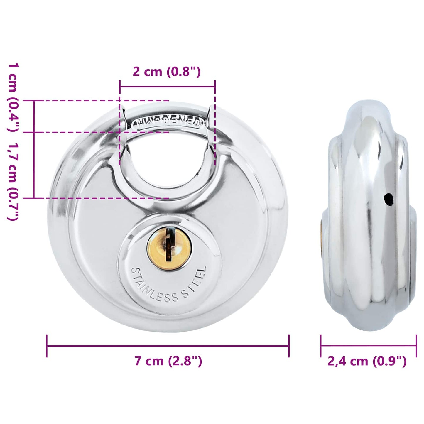 Discus Locks with Keys 2 pcs Silver 7 x 2.4 x 7 cm