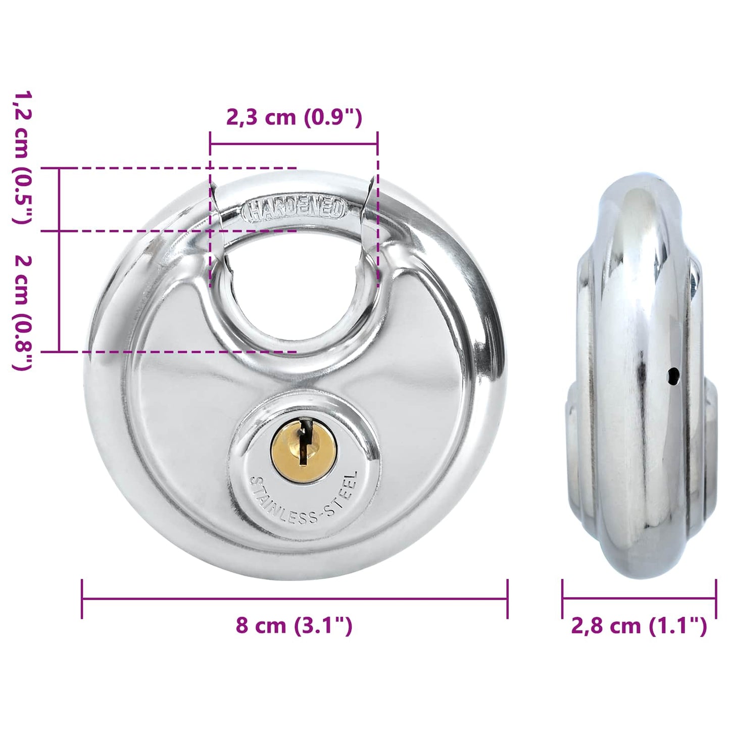 Discus Locks with Keys Silver Stainless Steel