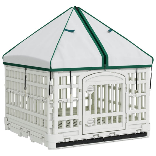 4 Panel Dog Playpen with Roof 122 x 106.5 x 82 cm Plastic White 4 Panel Dog Playpen with Roof 122 x 106.5 x 82 cm Plastic White