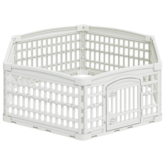 6 Panel Dog Playpen 122 x 106.5 x 40 cm Plastic White Foldable 6 Panel Dog Playpen 122 x 106.5 x 40 cm Plastic White Foldable