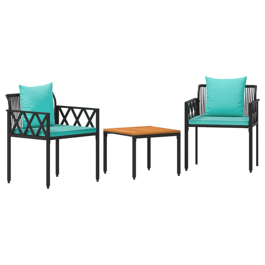 Outdoor Furniture Set 3 pcs Black and Turquoise Poly Rattan Outdoor Furniture Set 3 pcs Black and Turquoise Poly Rattan