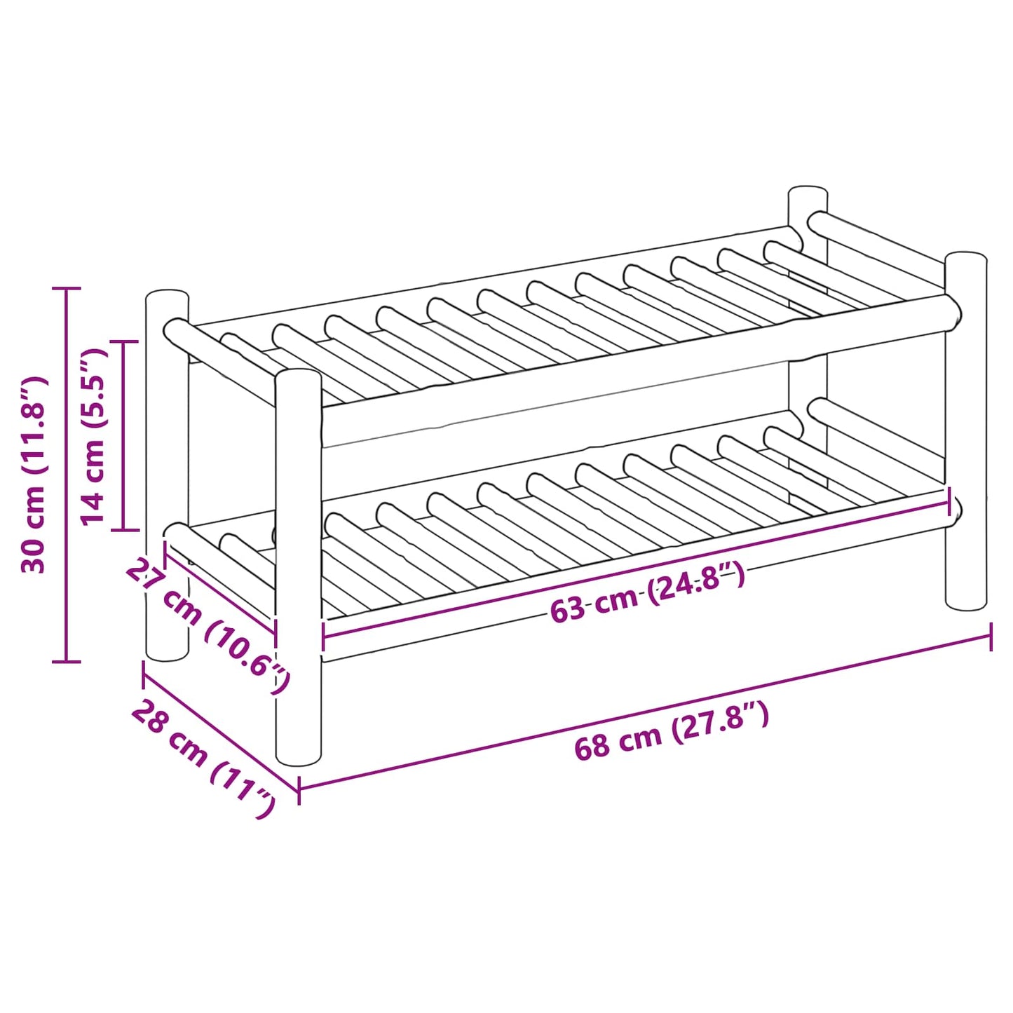 Shoe Rack with Shelf Natural 68 x 28 x 30 cm Bamboo