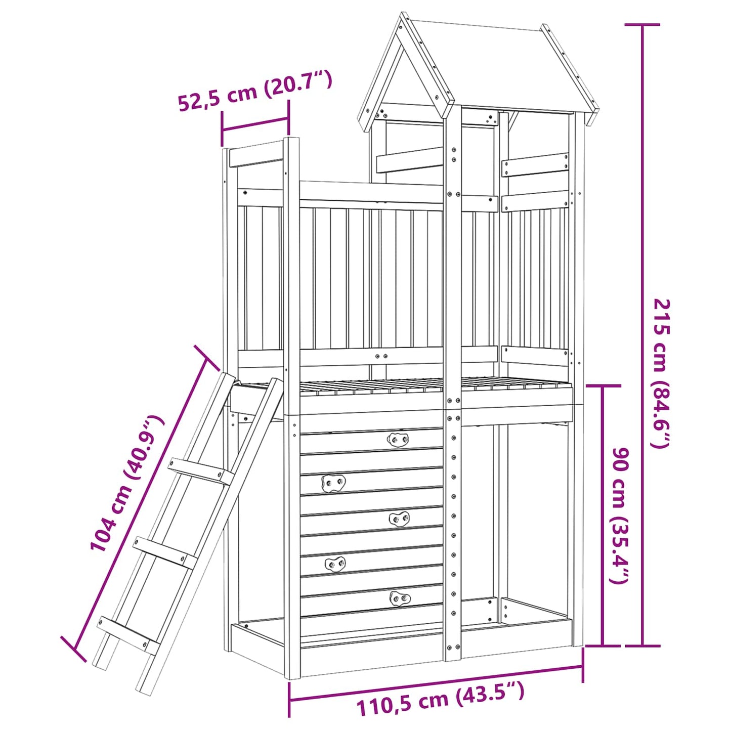 Play Tower Brown 110.5 x 52.5 x 215cm Solid Pine Wood
