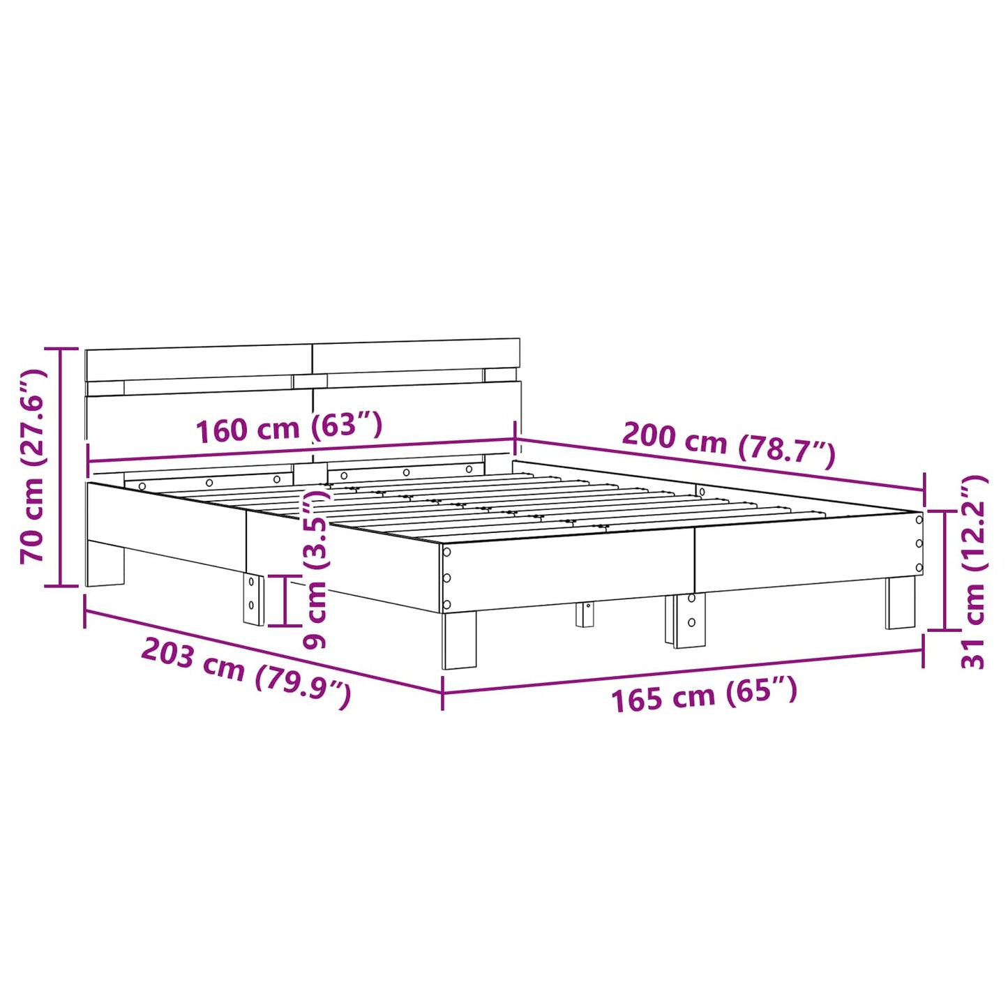 Bed Frame Black Oak 160 x 200 cm Engineered Wood