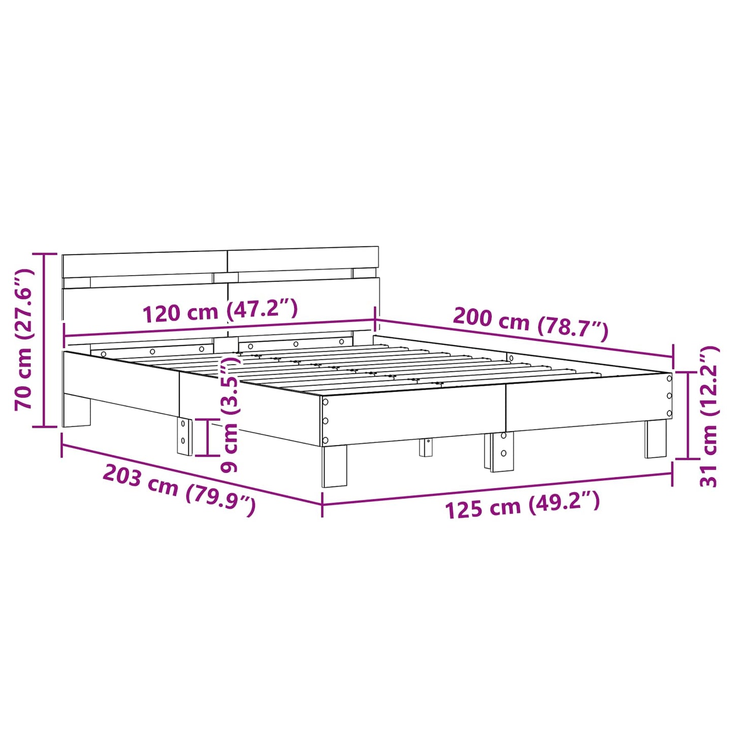 Bed Frame Artisan Oak 120 x 200 cm Engineered Wood