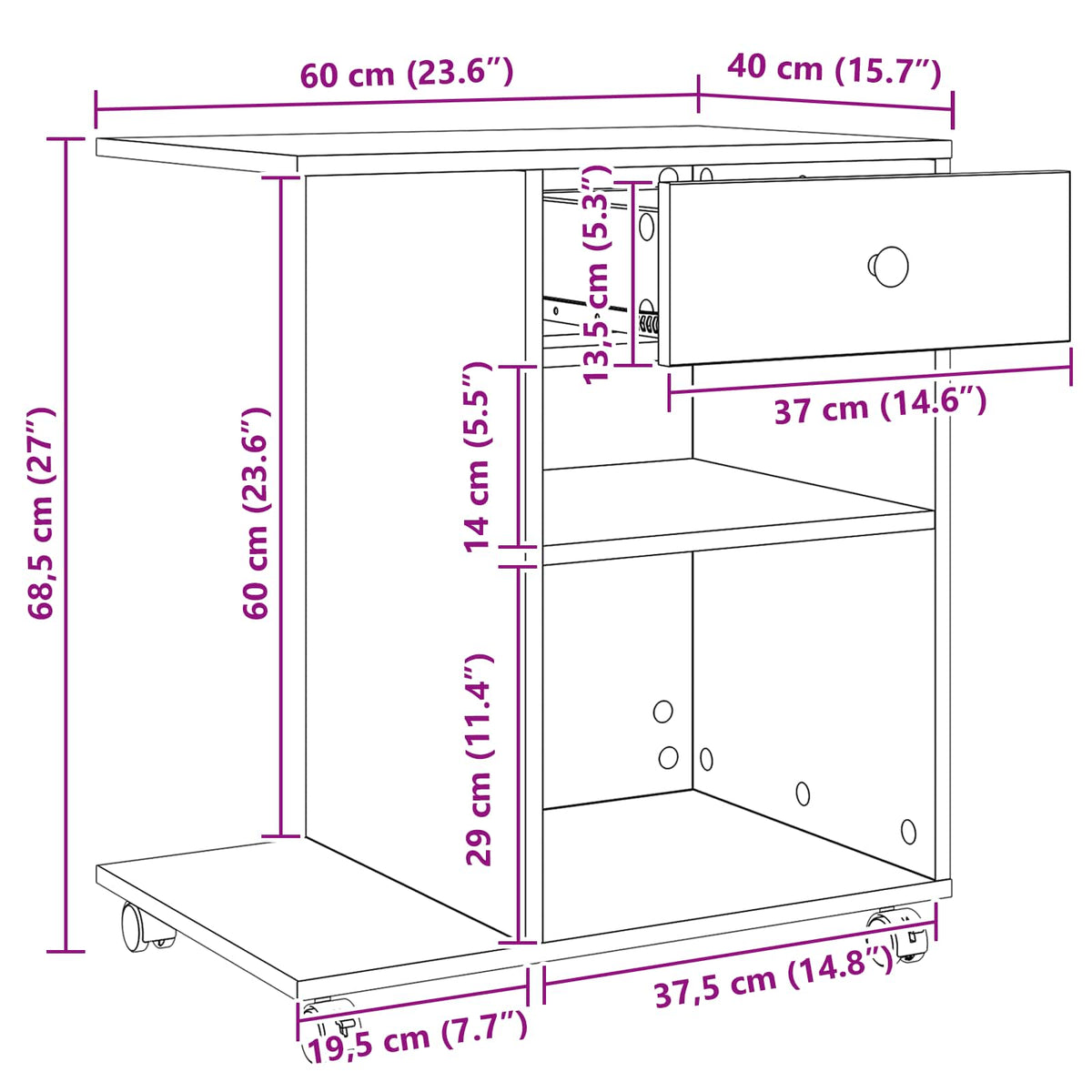 Printer Stand Artisan Oak 60 x 40 x 68.5 cm Engineered Wood