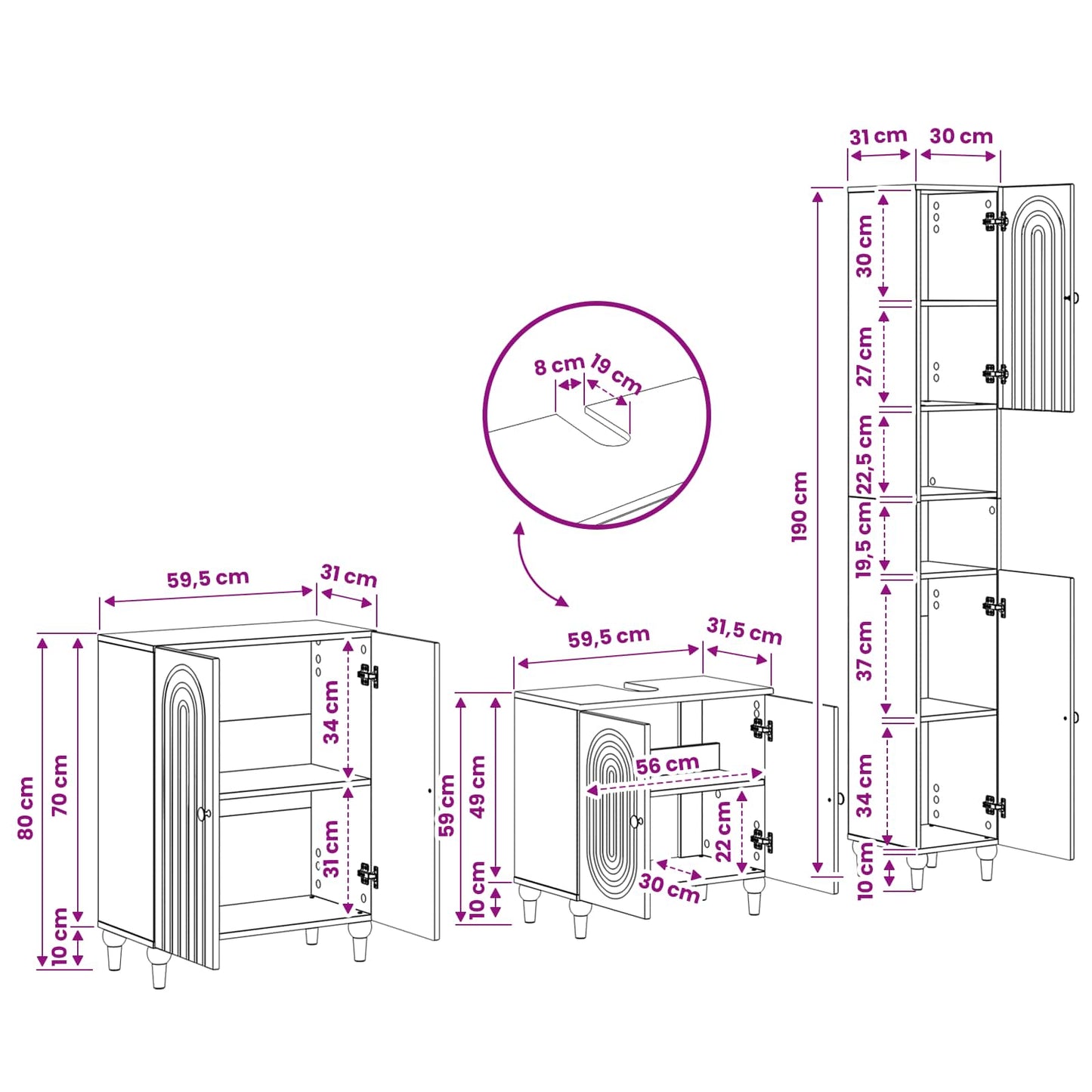 3 Piece Bathroom Cabinet Set ALKMAAR Artisan Oak