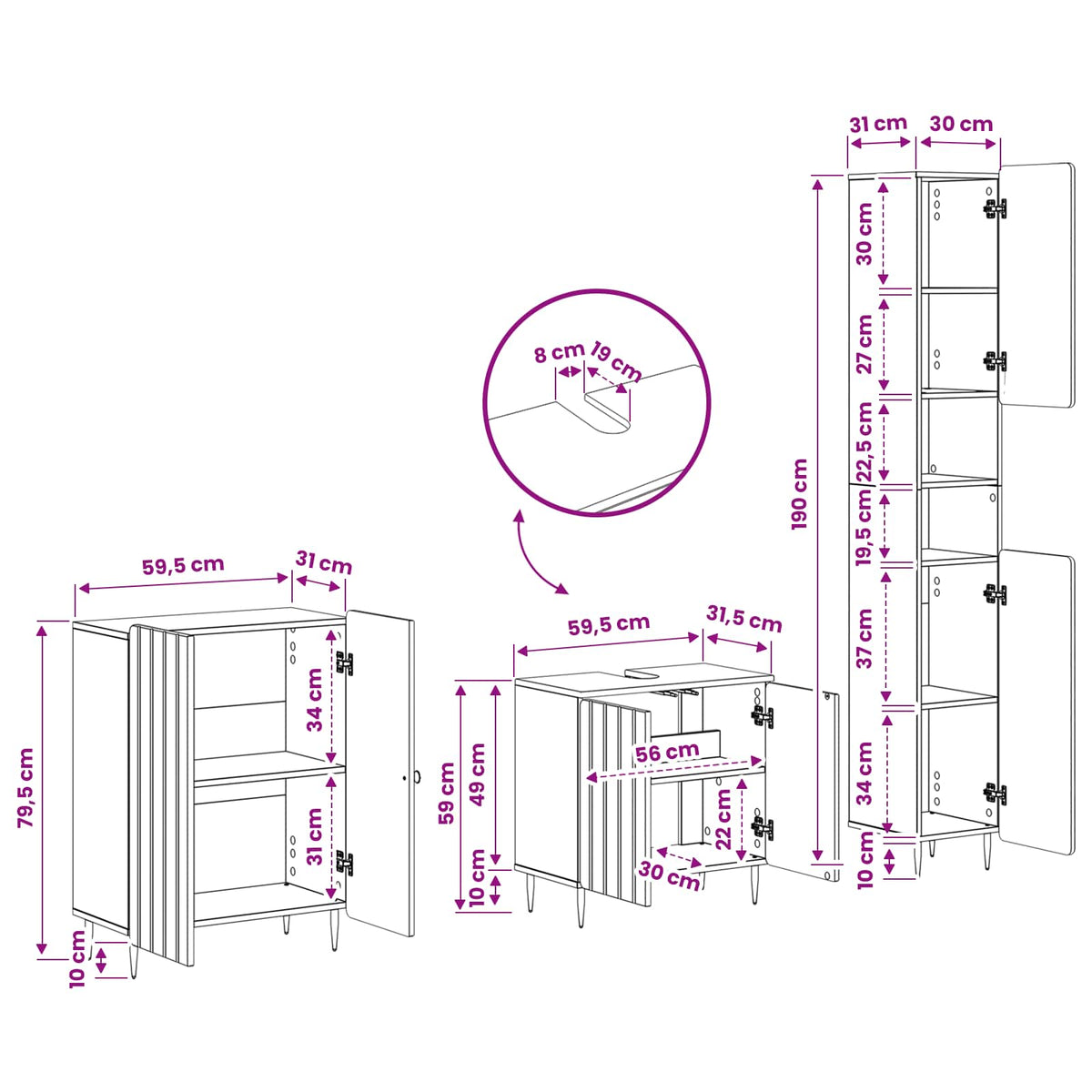 3 Piece Bathroom Cabinet Set ZWOLLE Smoked Oak Engineered Wood