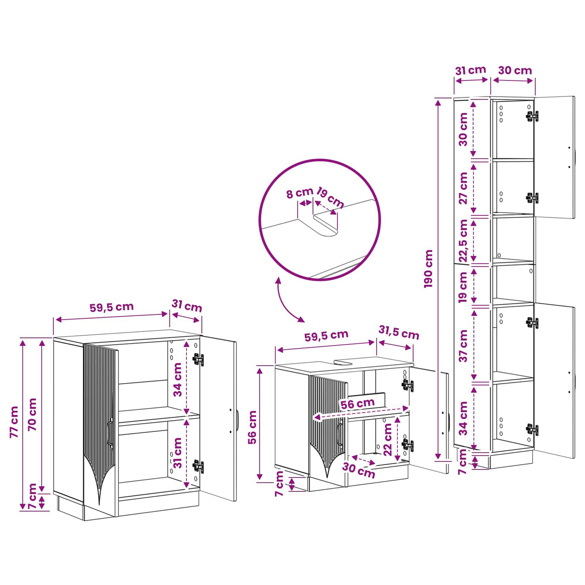 3 Piece Bathroom Cabinet Set HOORN Artisan Oak Engineered Wood