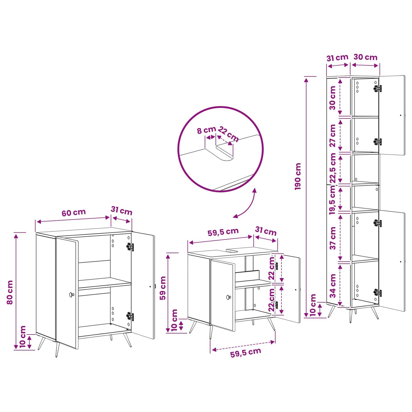 3 Piece Bathroom Cabinet Set BREDA Old Wood Engineered Wood