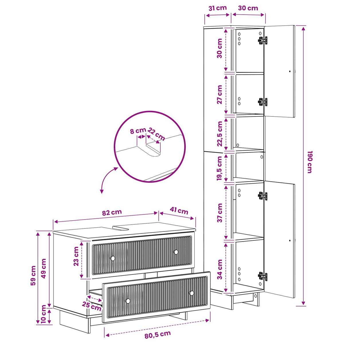 2 Piece Bathroom Cabinet Set EDE Grey Sonoma Engineered Wood