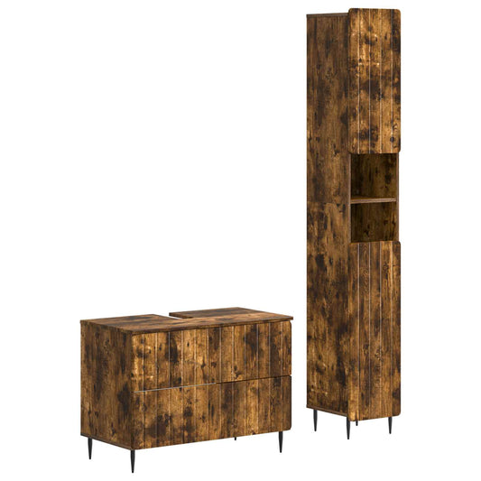2 Piece Bathroom Cabinet Set ZWOLLE Smoked Oak Engineered Wood 2 Piece Bathroom Cabinet Set ZWOLLE Smoked Oak Engineered Wood