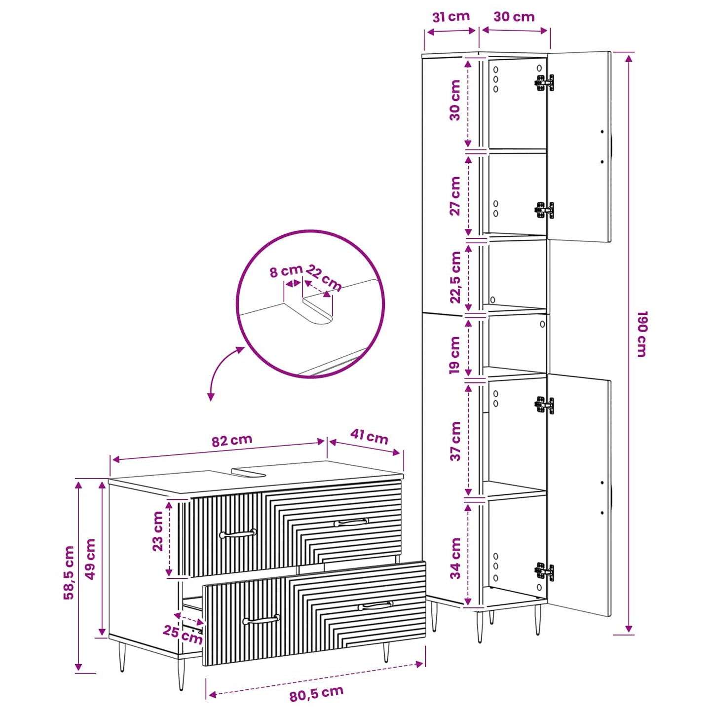2 Piece Bathroom Cabinet Set HAARLEM Black Engineered Wood