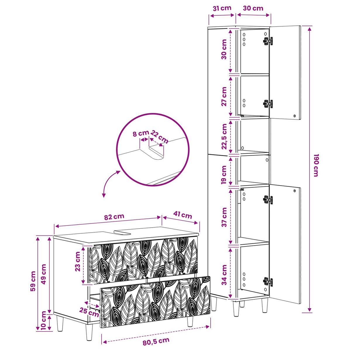 2 Piece Bathroom Cabinet Set DELFT Black Engineered Wood