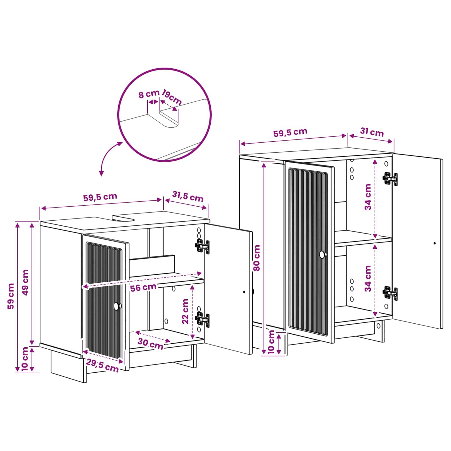 2 Piece Bathroom Cabinet Set EDE Black Engineered Wood