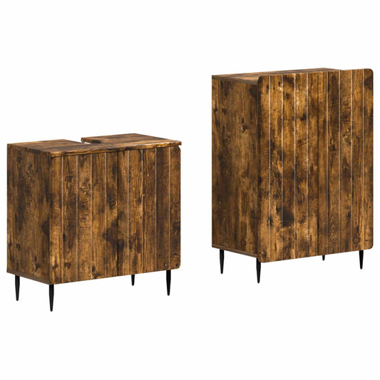 2 Piece Bathroom Cabinet Set ZWOLLE Smoked Oak Engineered Wood 2 Piece Bathroom Cabinet Set ZWOLLE Smoked Oak Engineered Wood