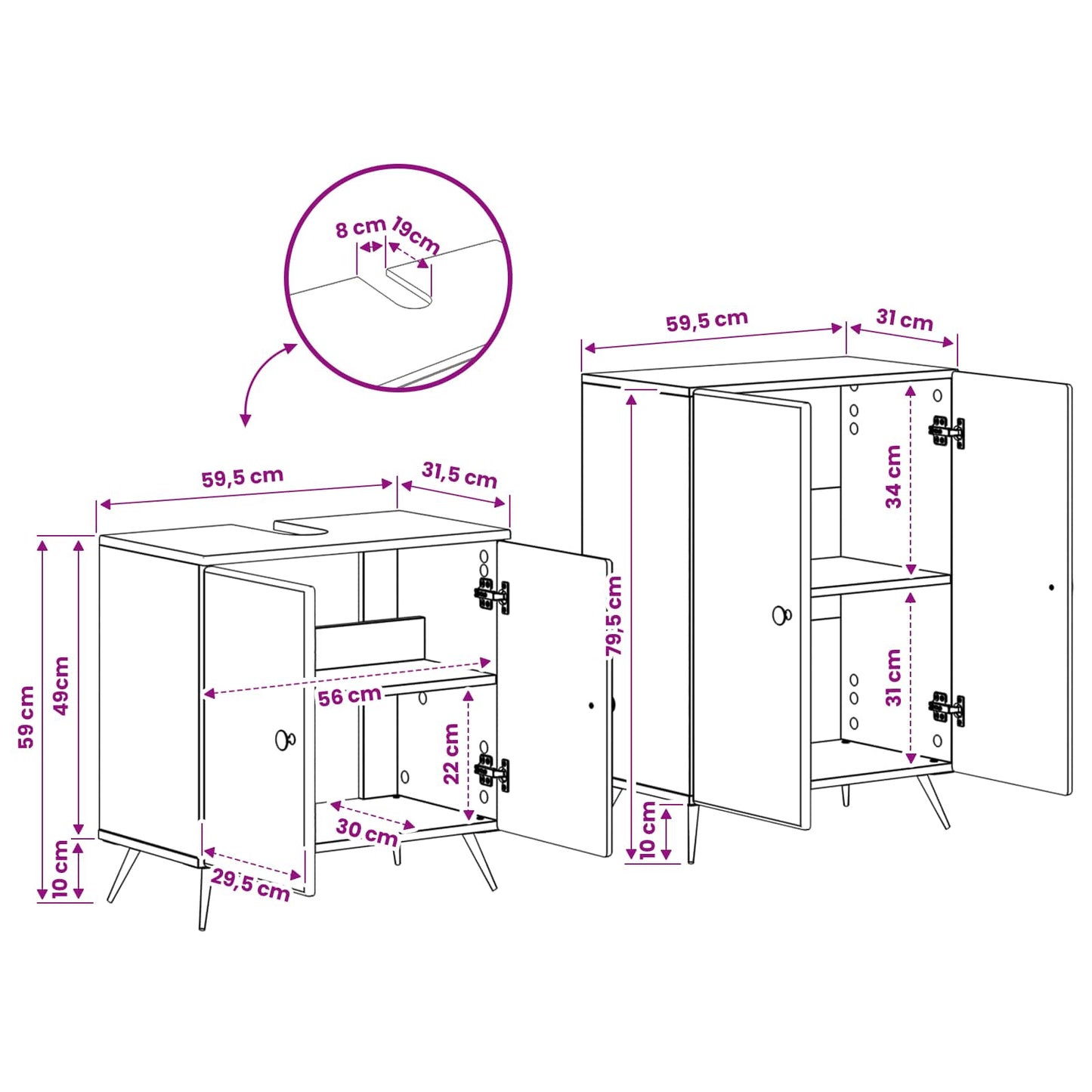 2 Piece Bathroom Cabinet Set BREDA Concrete Grey