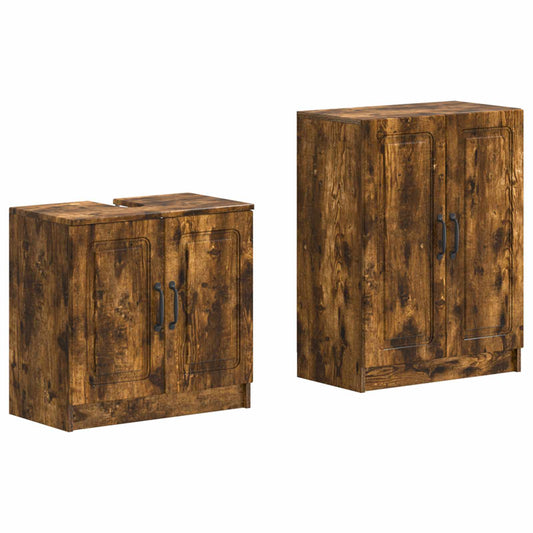 2 Piece Bathroom Cabinet Set UTRECHT Smoked Oak Engineered Wood 2 Piece Bathroom Cabinet Set UTRECHT Smoked Oak Engineered Wood