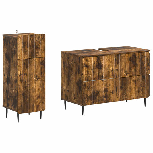 2 Piece Bathroom Cabinet Set ZWOLLE Smoked Oak Engineered Wood 2 Piece Bathroom Cabinet Set ZWOLLE Smoked Oak Engineered Wood