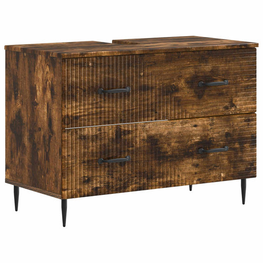 2 Piece Bathroom Cabinet Set HAARLEM Smoked Oak Engineered Wood 2 Piece Bathroom Cabinet Set HAARLEM Smoked Oak Engineered Wood