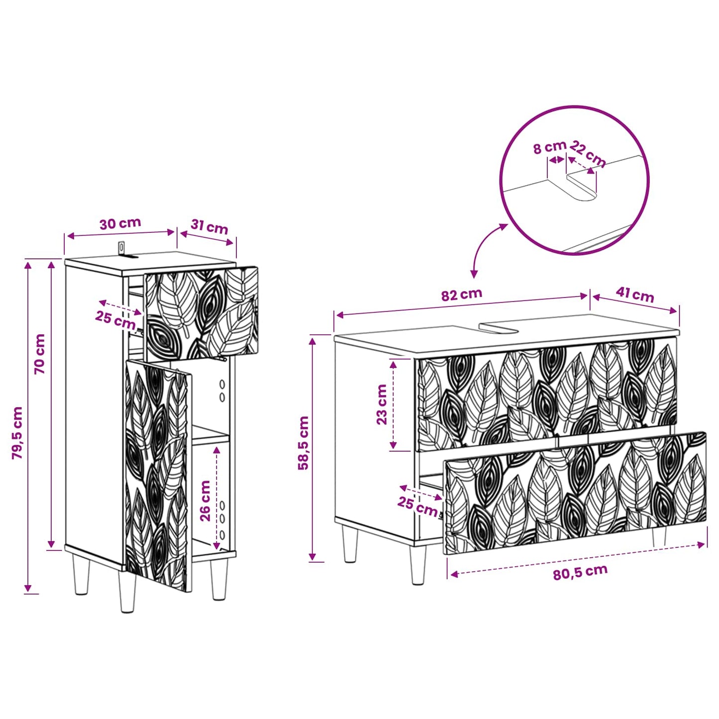 2 Piece Bathroom Cabinet Set DELFT Black Engineered Wood