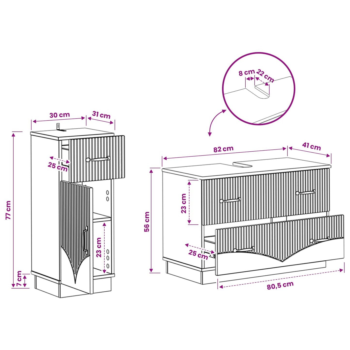 2 Piece Bathroom Cabinet Set HOORN Concrete Grey