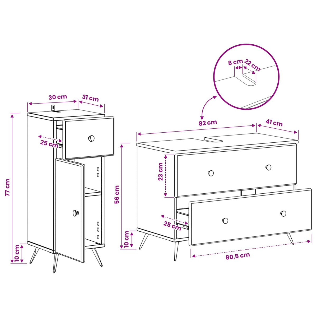 2 Piece Bathroom Cabinet Set BREDA High Gloss White