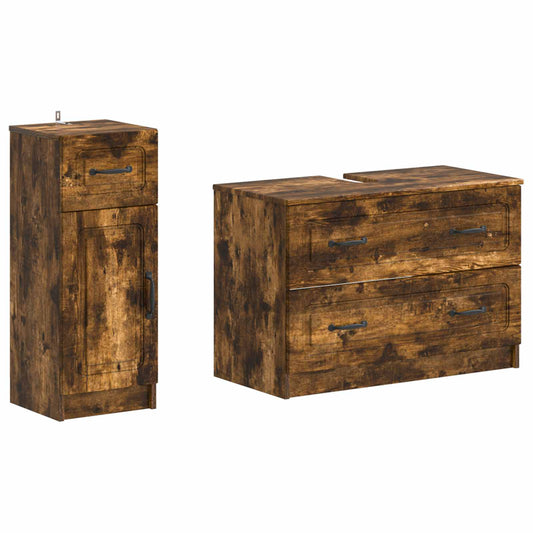 2 Piece Bathroom Cabinet Set UTRECHT Smoked Oak Engineered Wood 2 Piece Bathroom Cabinet Set UTRECHT Smoked Oak Engineered Wood