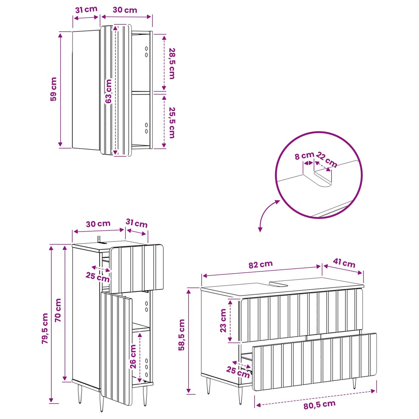 3 Piece Bathroom Cabinet Set ZWOLLE Smoked Oak Engineered Wood