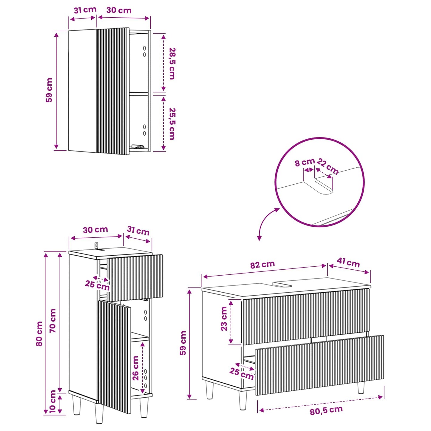 3 Piece Bathroom Cabinet Set ARNHEM Black Engineered Wood