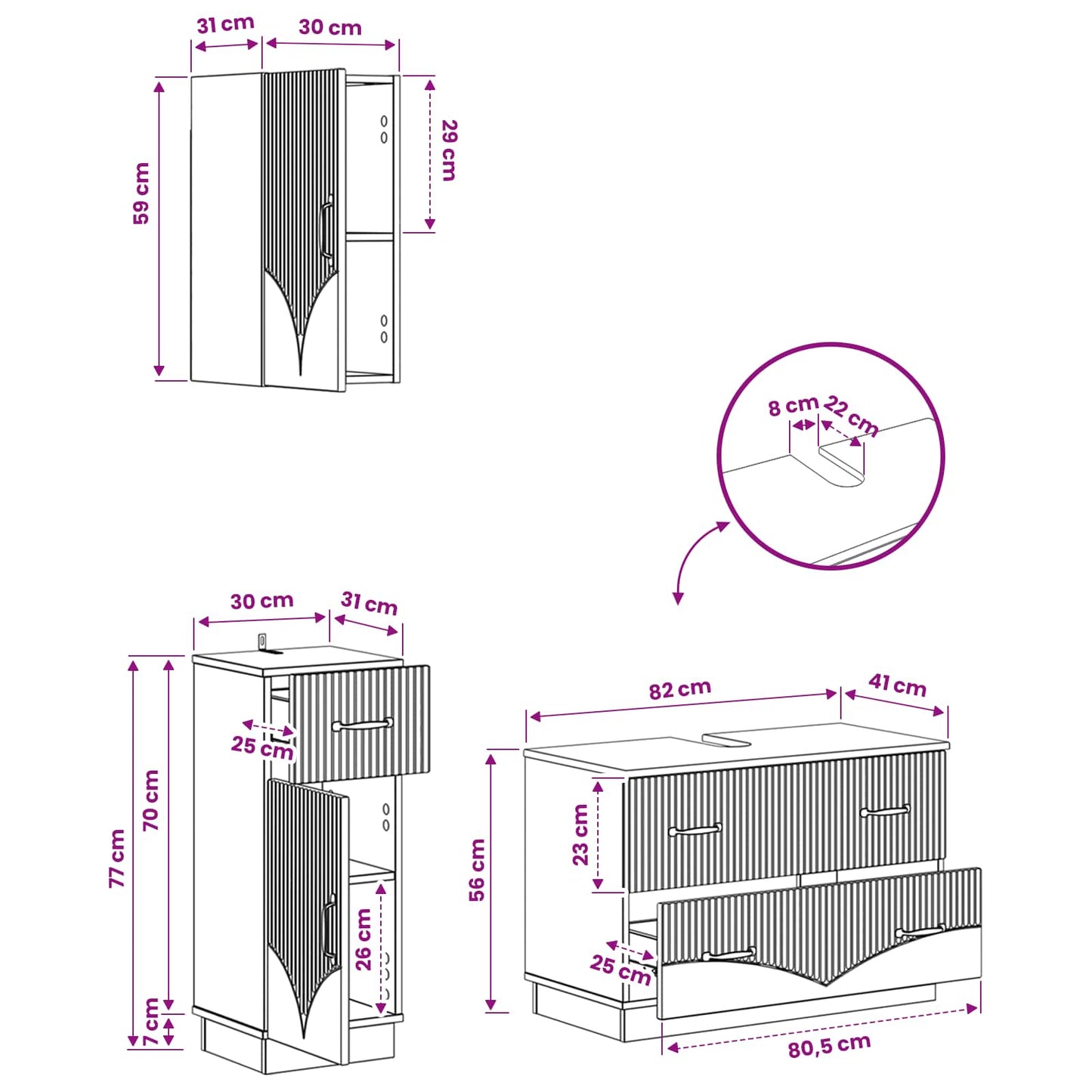3 Piece Bathroom Cabinet Set HOORN Smoked Oak Engineered Wood