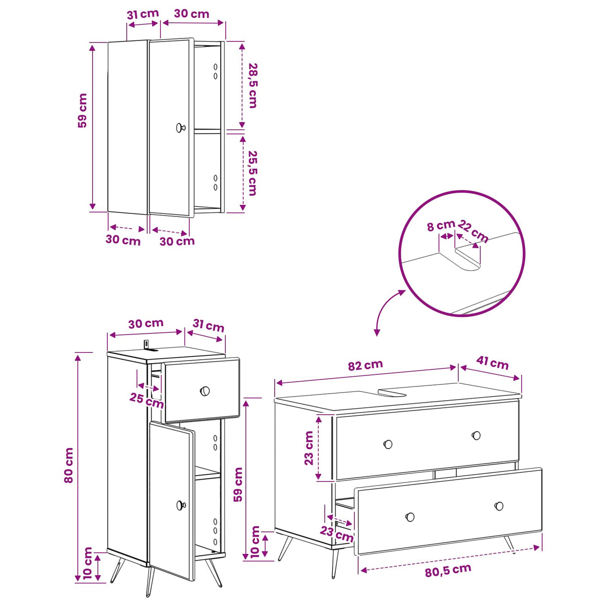 3 Piece Bathroom Cabinet Set BREDA Artisan Oak Engineered Wood