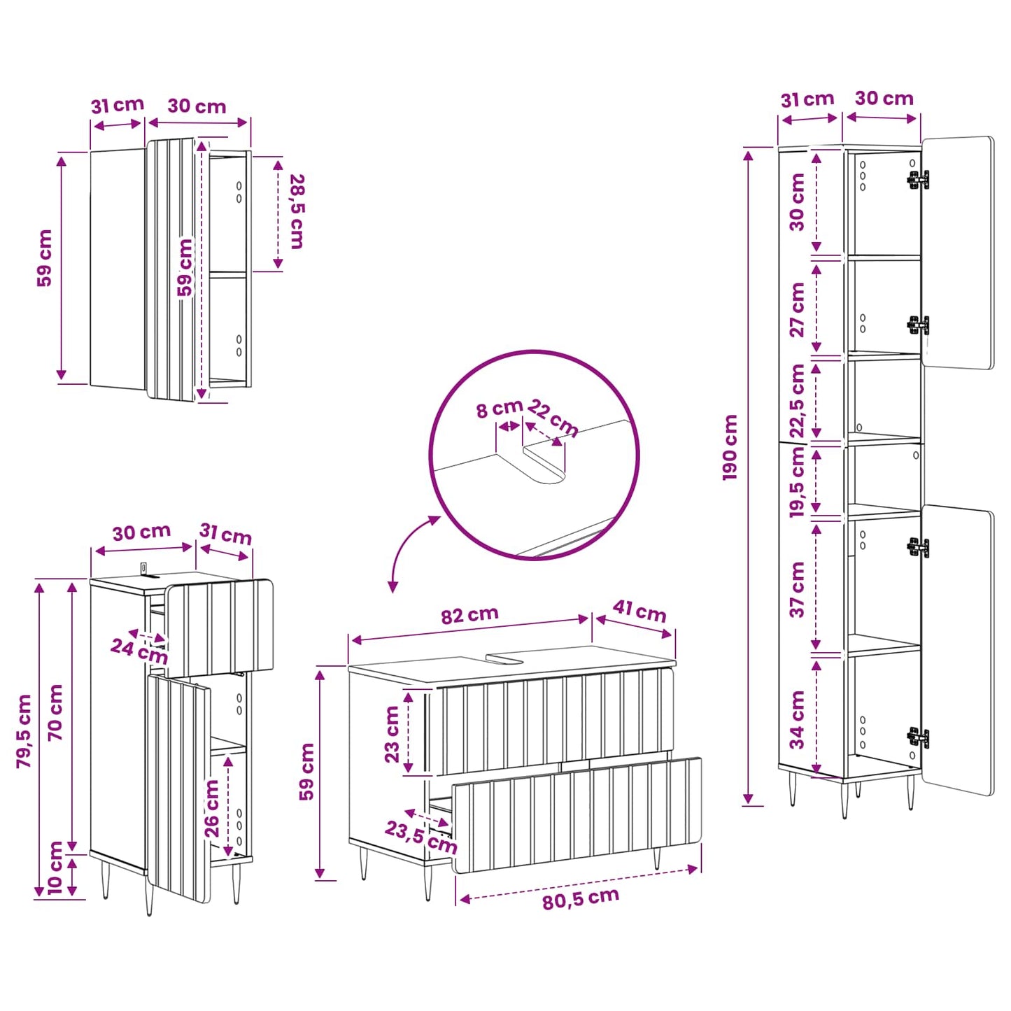 4 Piece Bathroom Cabinet Set ZWOLLE Smoked Oak Engineered Wood