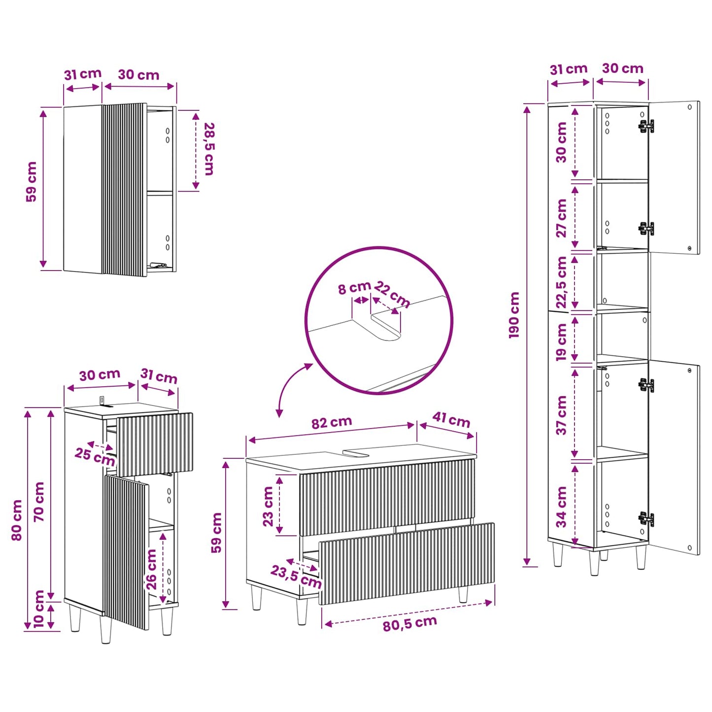 4 Piece Bathroom Cabinet Set ARNHEM Black Engineered Wood