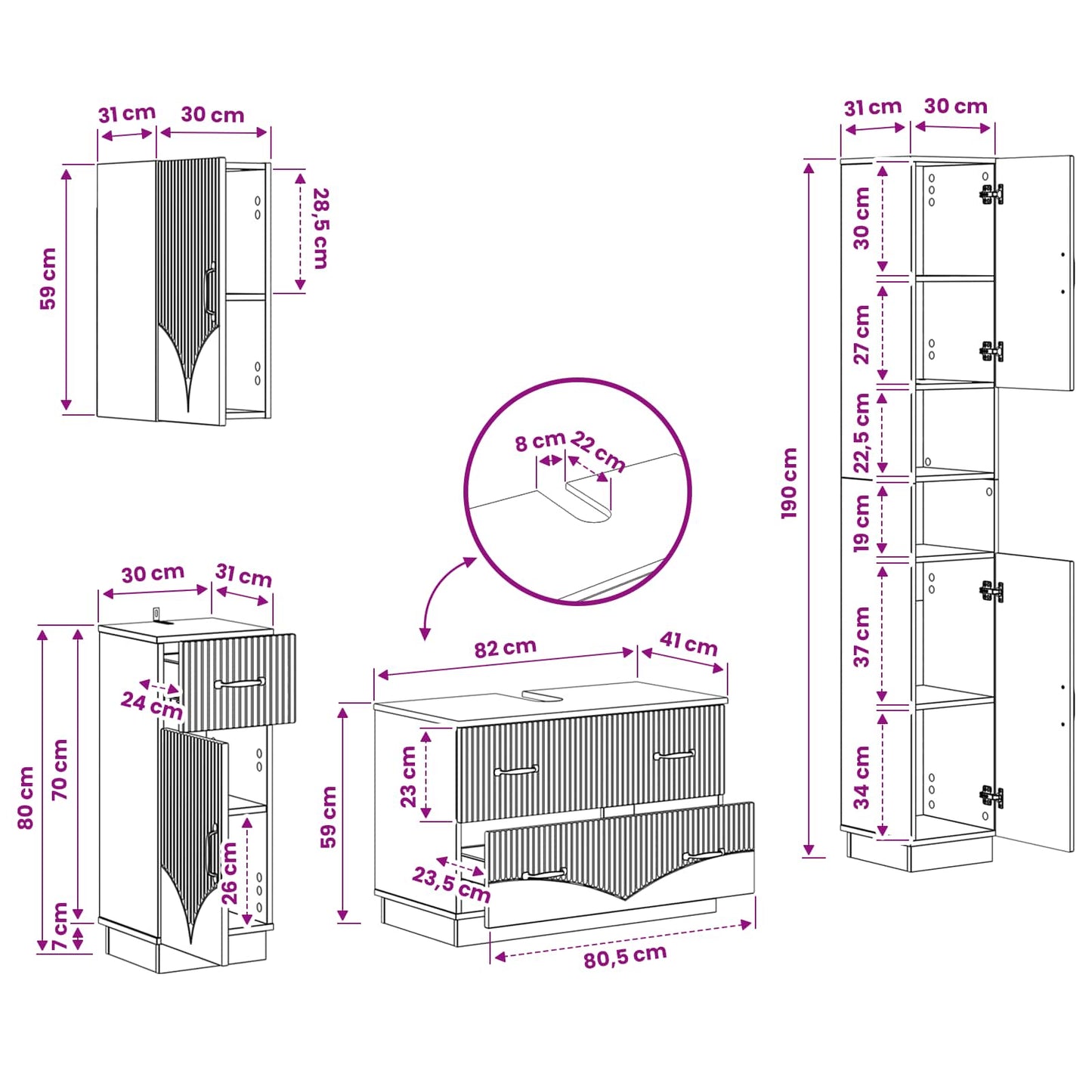 4 Piece Bathroom Cabinet Set HOORN Sonoma Oak Engineered Wood