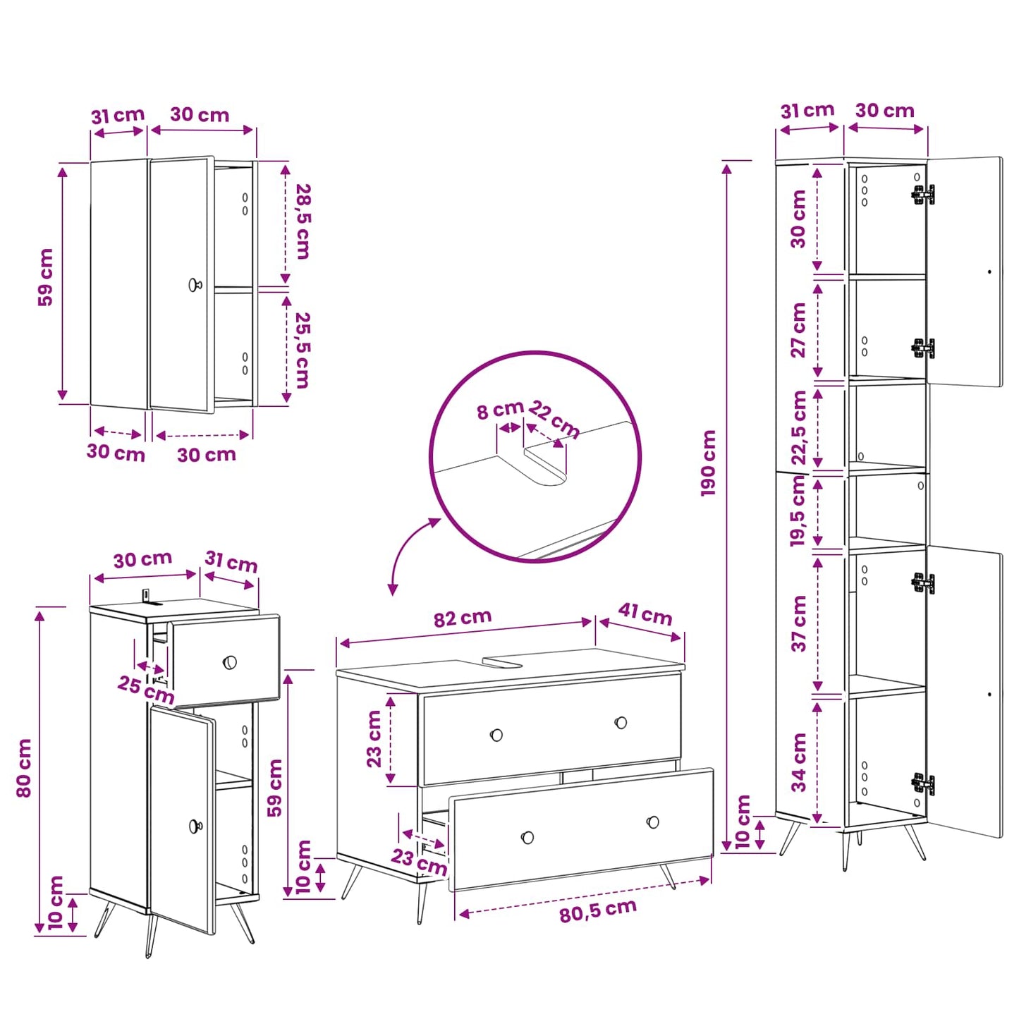 4 Piece Bathroom Cabinet Set BREDA Sonoma Oak Engineered Wood