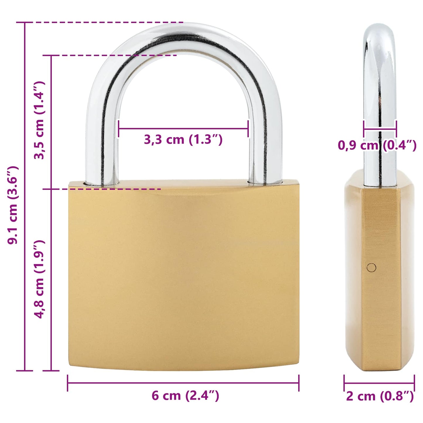 U Lock with Keys Brass 6 x 2 x 9.1 cm Iron