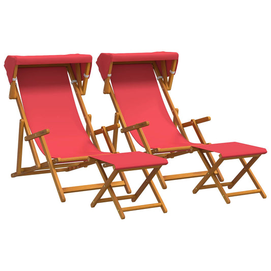 Deck Chair 4 pcs 3 Position Solid Eucalyptus Wood Red Deck Chair 4 pcs 3 Position Solid Eucalyptus Wood Red