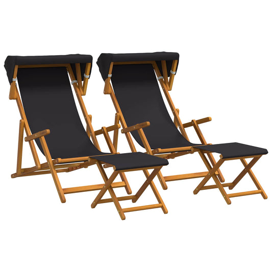 Deck Chair 4 pcs 3 Position Solid Eucalyptus Wood Black Deck Chair 4 pcs 3 Position Solid Eucalyptus Wood Black